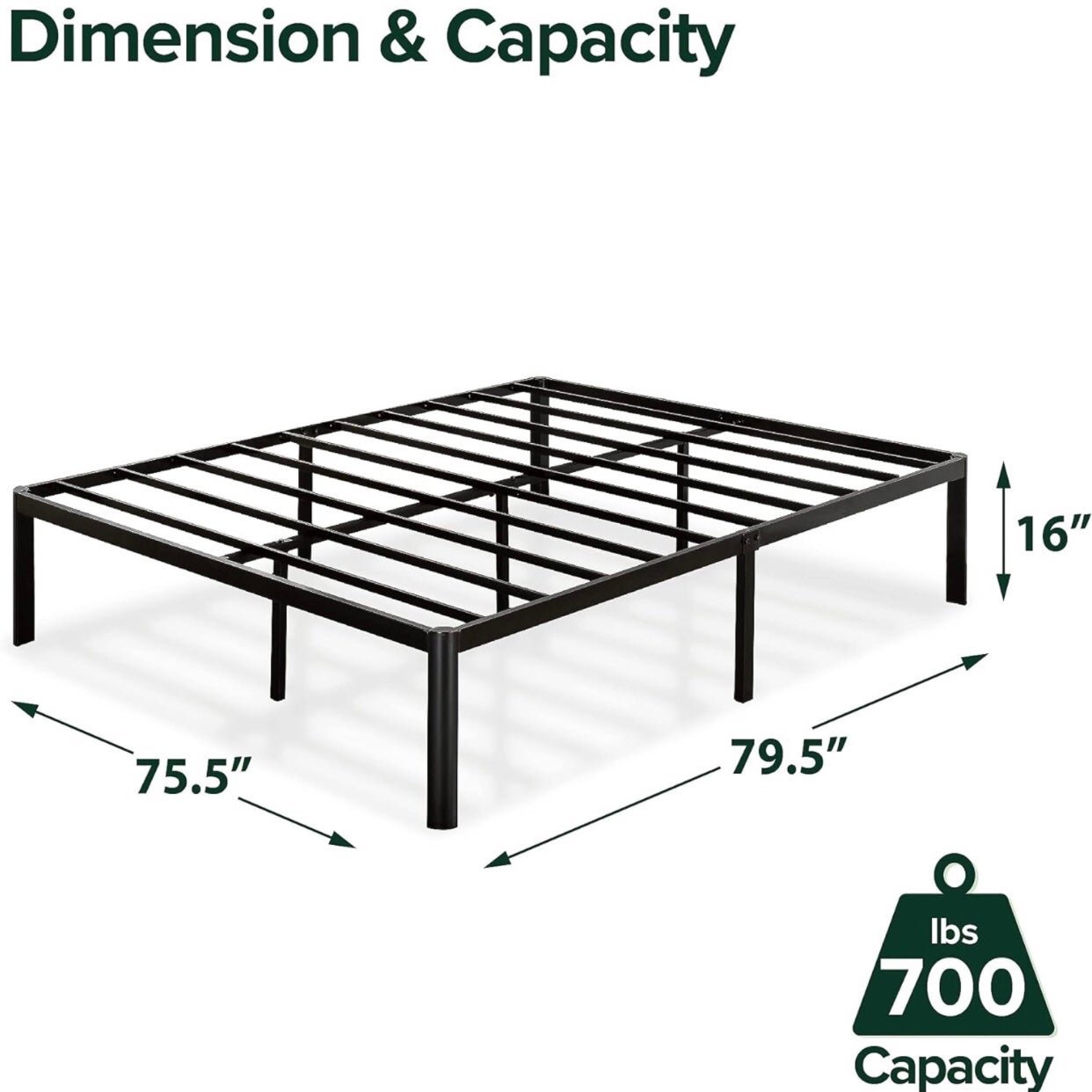 ZINUS Van 16 Inch Metal Platform Bed Frame / Steel Slat Support / No Box Spring 6bjfWVcpC