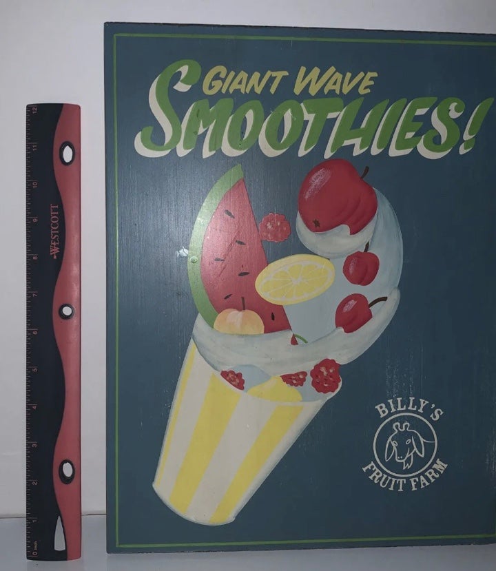 Pottery Barn Vintage Wood Plaque ‘GIANT WAVE SMOOTHIES’ Wall Mount 14” x 11” fEEqjl2xZ