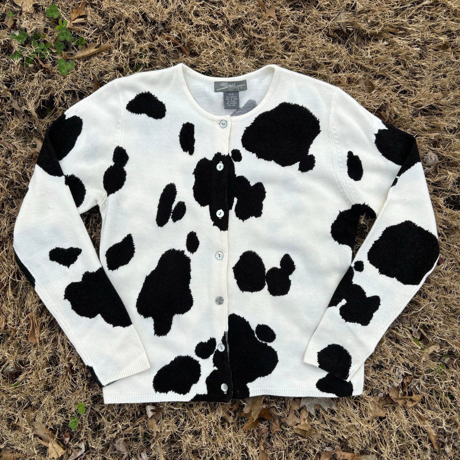Vintage 90s Cow Print Sweater Cardigan 4Eu3ZPsoq