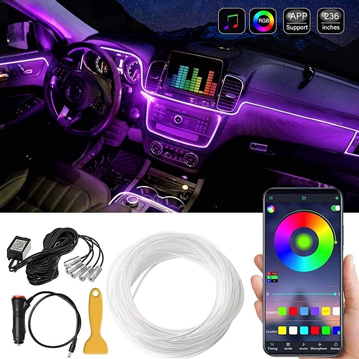 6M Car RGB Interior Ambient LED Strip Light APP Music C