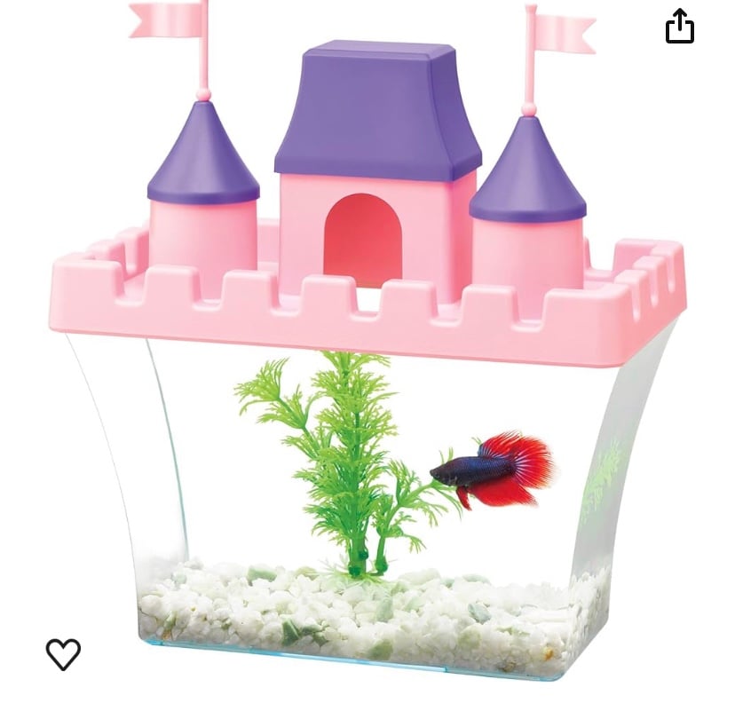 Pink Princess Castle Aquarium Betta Fish Tank 1/2 Gallo
