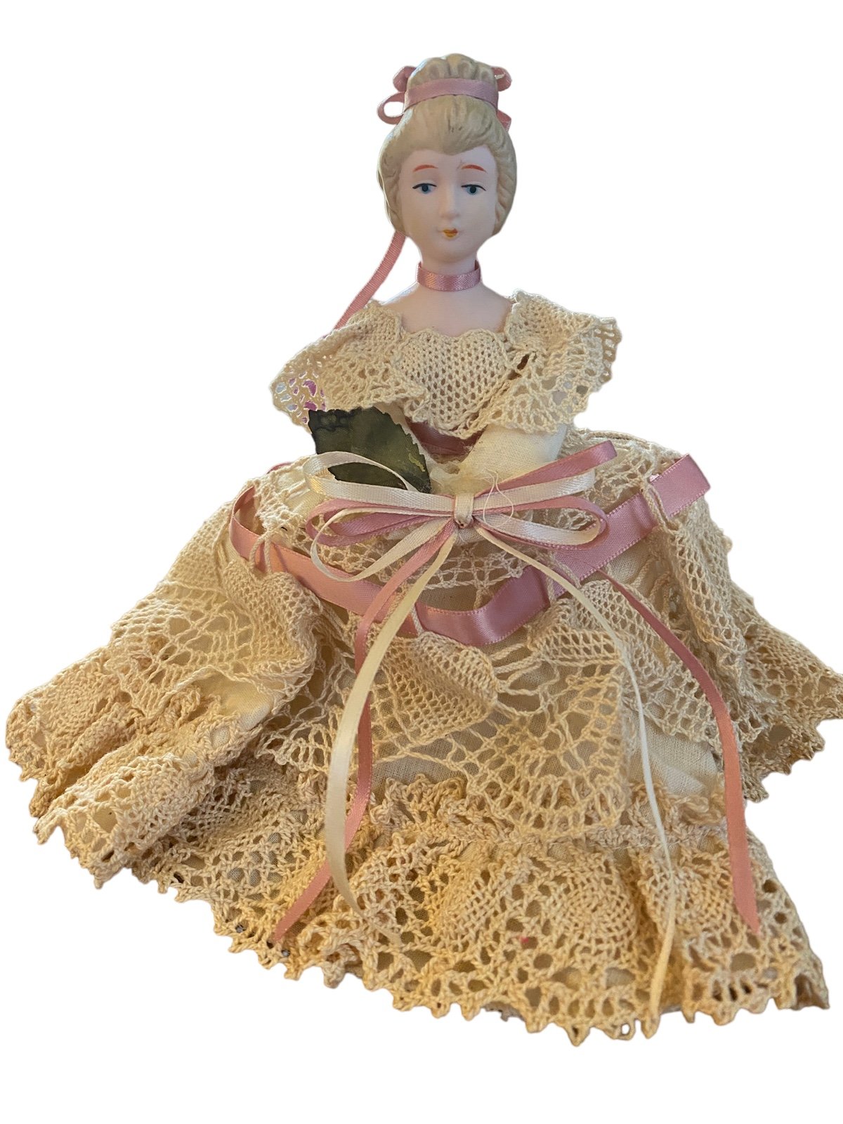 Vintage Air Freshener Doll Topper Porcelain Head Croche