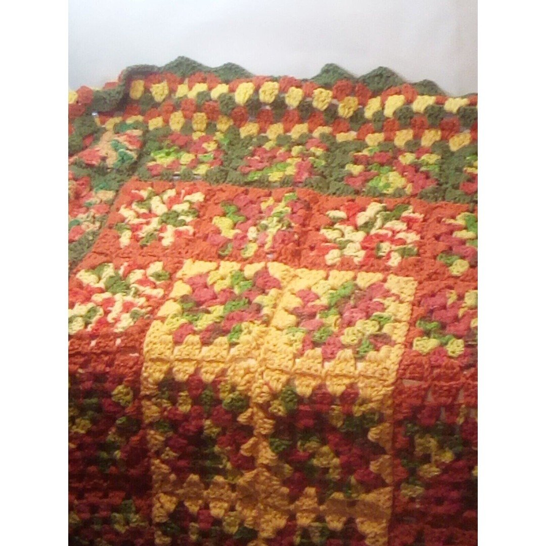 Vtg Granny Square Afghan Throw Blanket Hand Made Croche