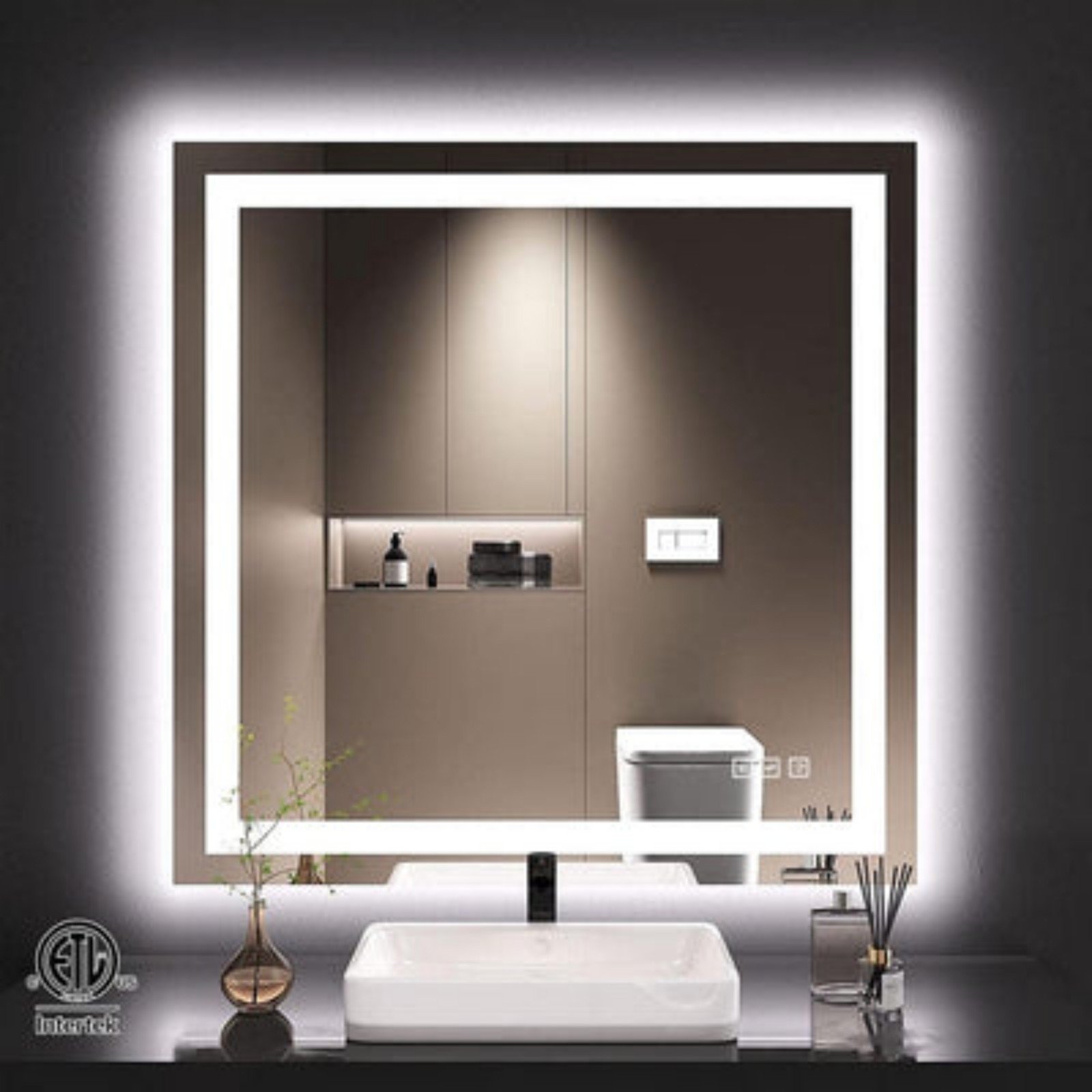 TOOLKISS 36 in. W x 36 in. H Rectangular Frameless LED Bathroom Vanity Mirror 6ZHK1dGe4