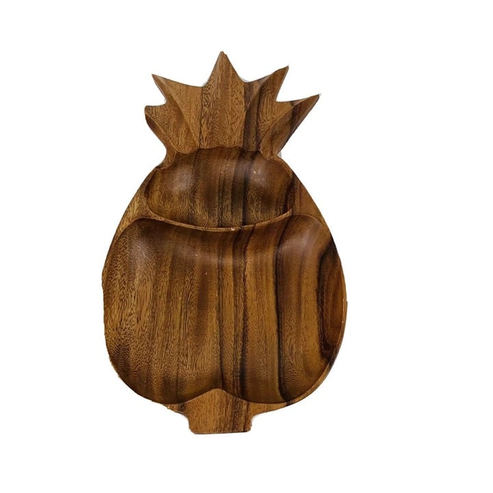 Monkey Pod Hand Craved Wooden Pineapple Shaped Tiki Serving Tray - 2 Section 62sfWvqfe
