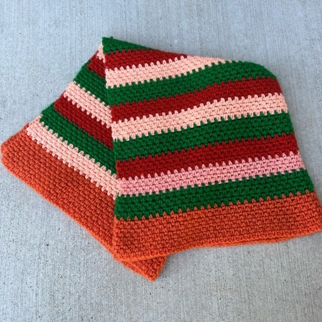 Project Linus Hand Made Red Peach Green Orange crochet 