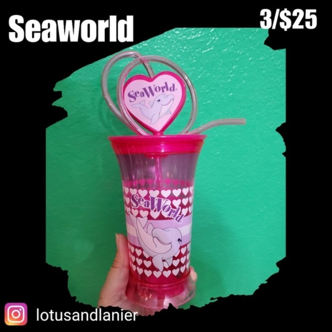 Seaworld Pink Cup with Crazy Straw 1ZLs1xKlv