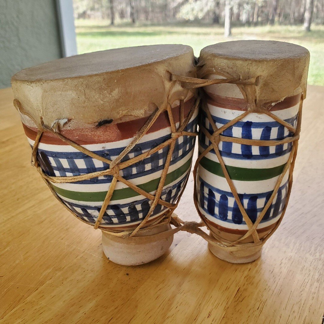 Ceramic Joined Bongo Drums Art Piece Pottery Sculpture 