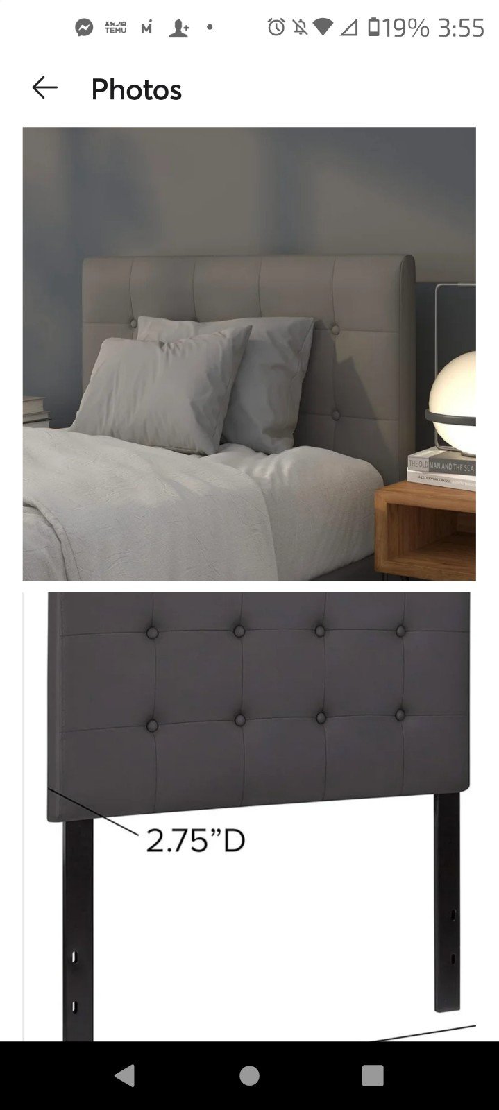 Flash Furniture Lennox Tufted Upholstered Twin Size Headboard in Gray Vinyl CtfiSTgxS