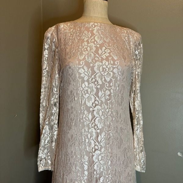Vintage Ursula of Switzerland Pink Drop Waist Lace Overlay Dress Size 12 USA. cxu93vYkq