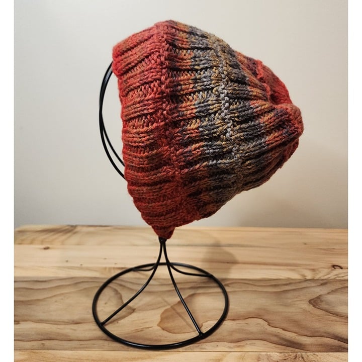 Handmade Rib Knit Red Gradient Beanie Toboggan Hat Cap Unisex Womens Mens kids FeSUZgaAB