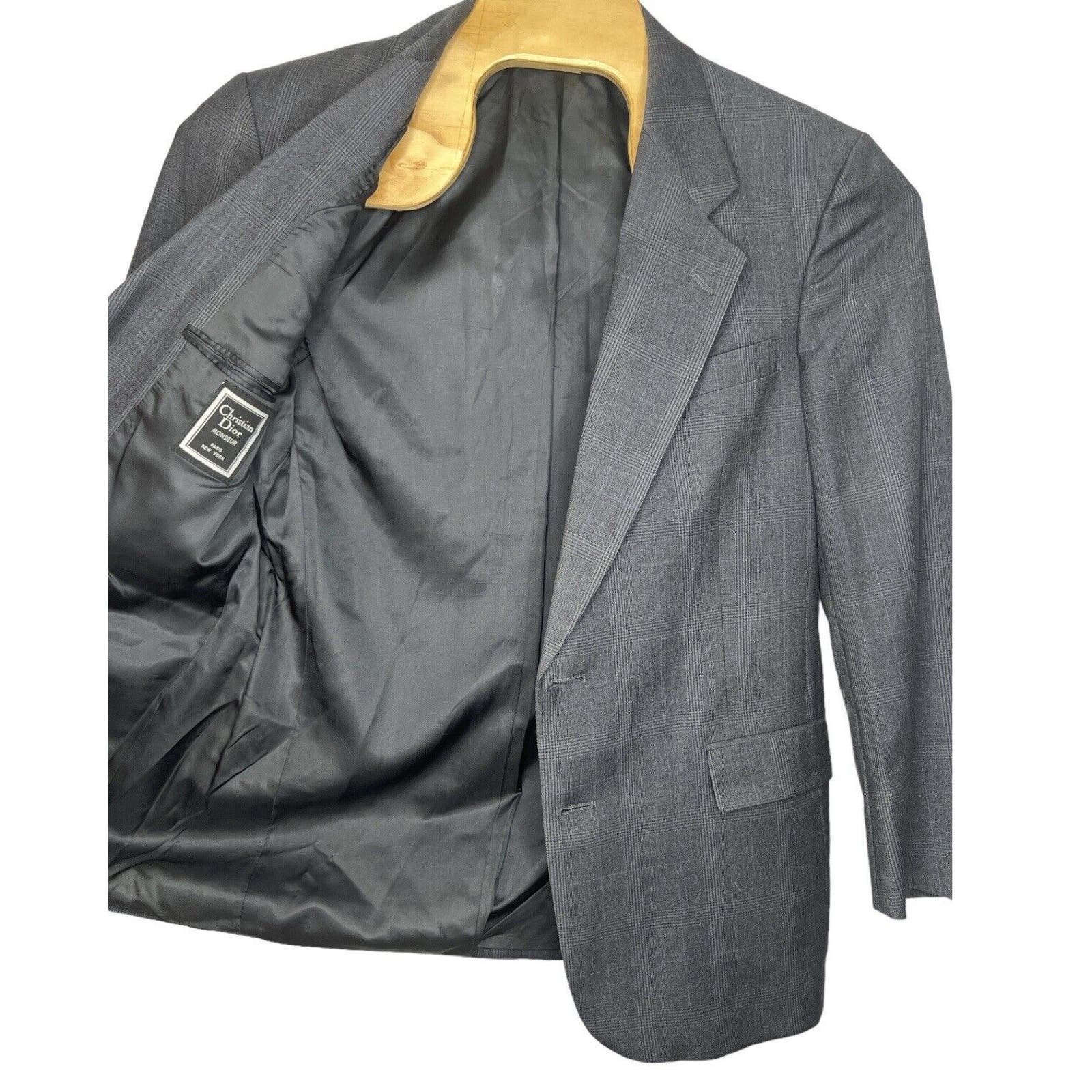 Christian Dior Men’s Monsieur 2 Button Wool Blazer Jacket Gray Blue Check 41R E3fddyY0o