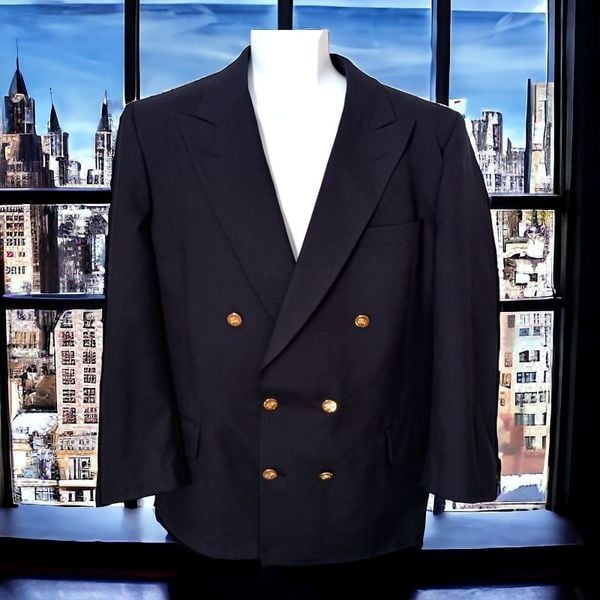 Vintage Burberrys Wool Blazer 42 Mens Double Breasted Sport Jacket Navy Blue AItBC406M