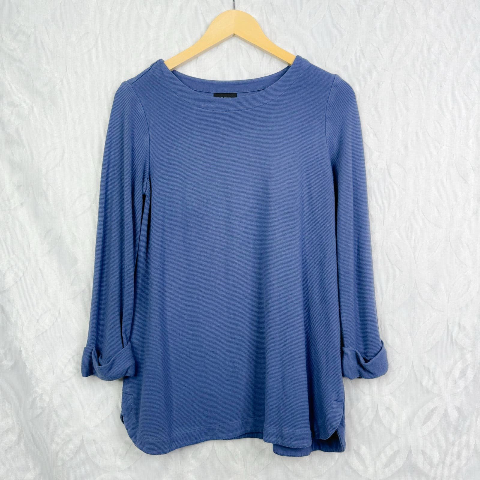 J. Jill Wearever Collection Blue Ribbed Boat Neck Cuffed 3/4 Sleeve Top XS dMdU8hb4K