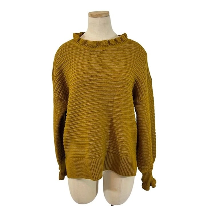 Madewell women´s yellow knit sweater ruffle neck s
