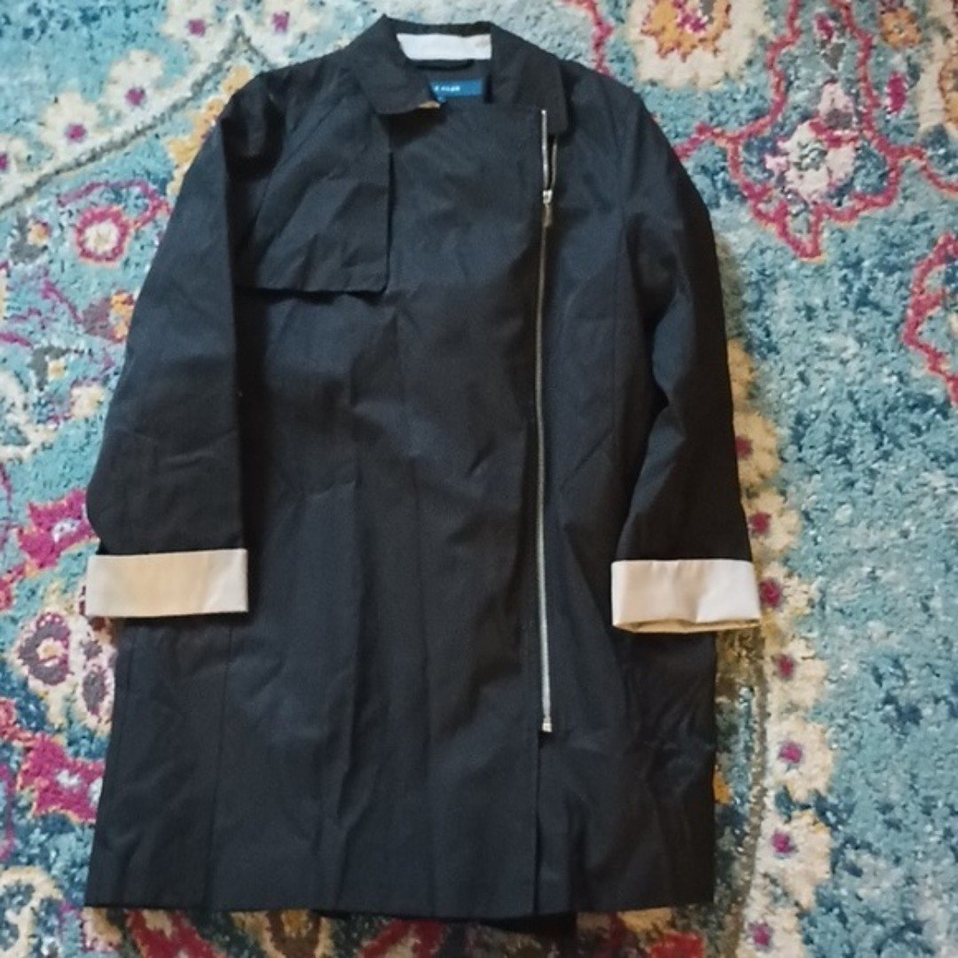Cole Haan Black Asymmetrical Zip Rain Jacket Windbreake
