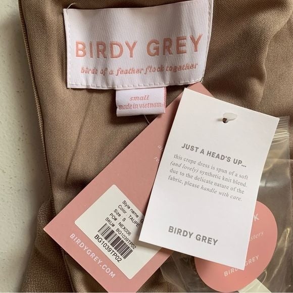 Birdy Grey Taupe Crepe Formal Gown Gene Bridesmaid Dress Size Small NWT 2ZadrOJCi