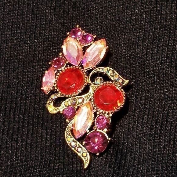 Gorgeous vintage red and pink flower brooch bMa3ySNhn