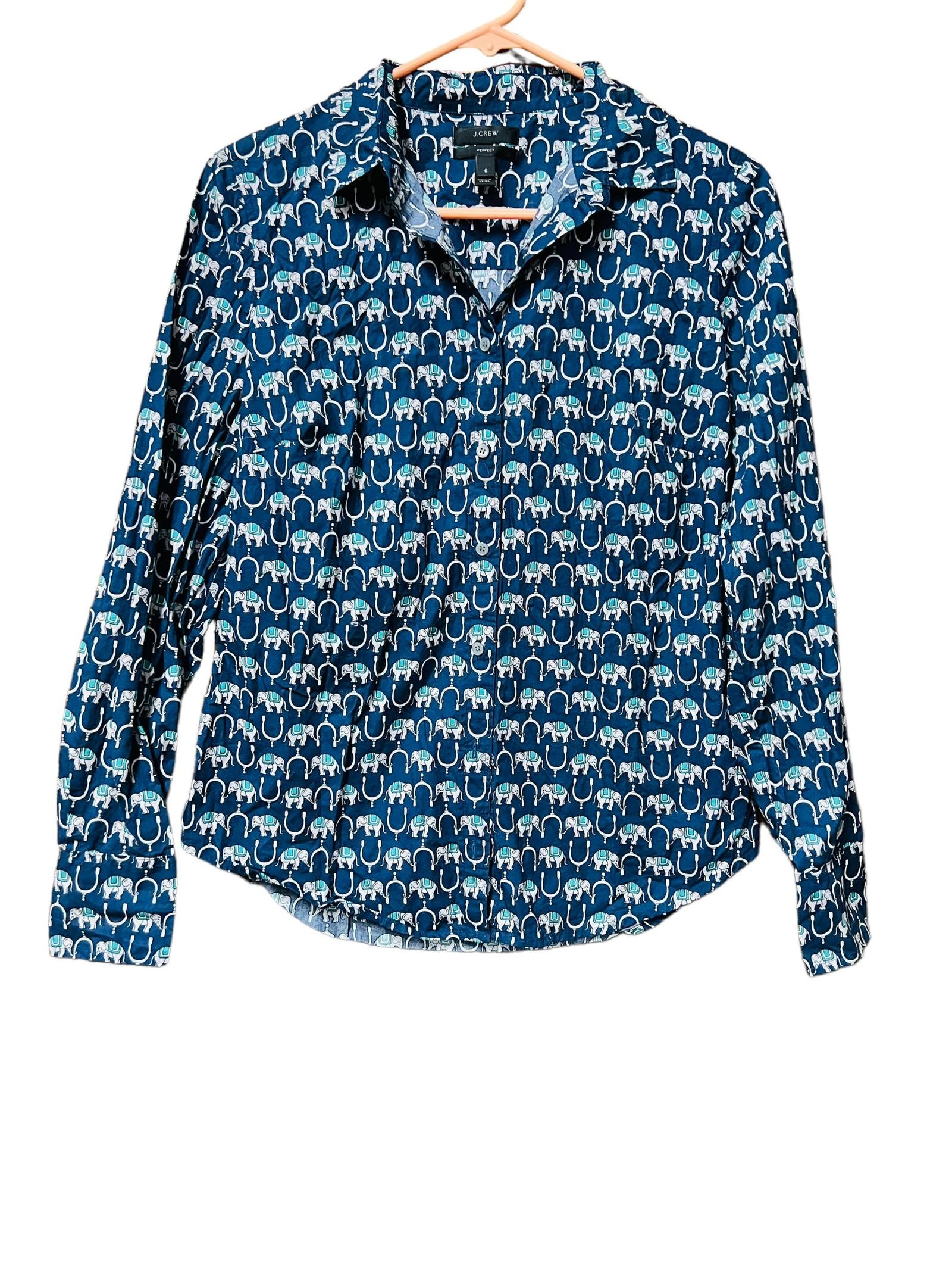 Womens J. Crew blue elephant printed button down shirt size 6 EvupK0VT0