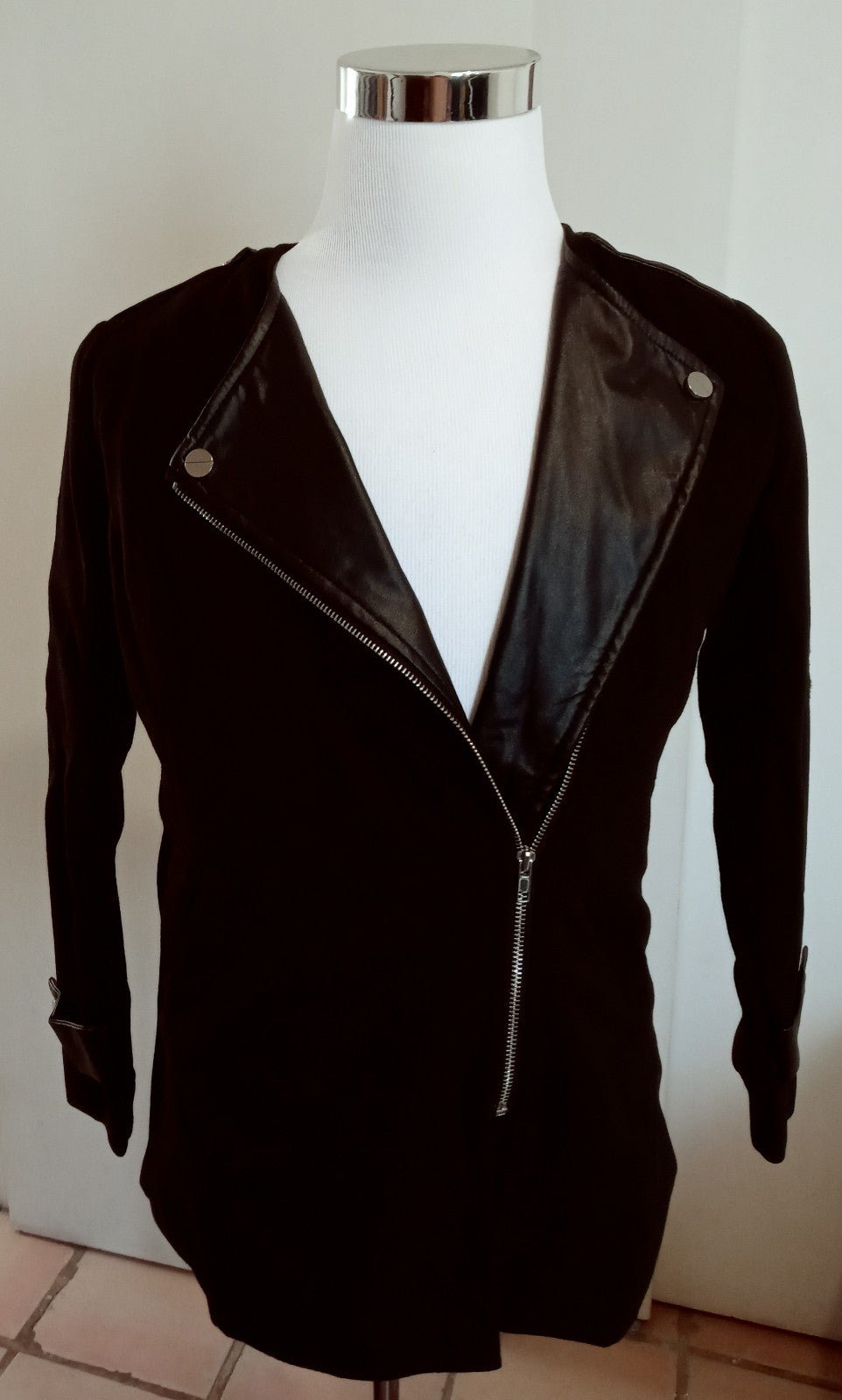 Womens QIAN MEI Black Off Center Biker Style Jacket Size XL *Brand New* A4l4UySf0