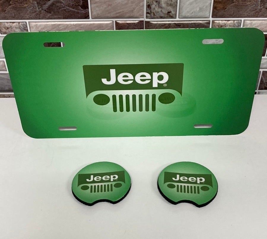 New Jeep Logo License Plate With Cup Holder Inserts E9h