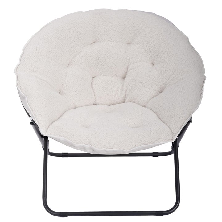 Saucer Chair for Kids and Teens, White Faux Shearling-y