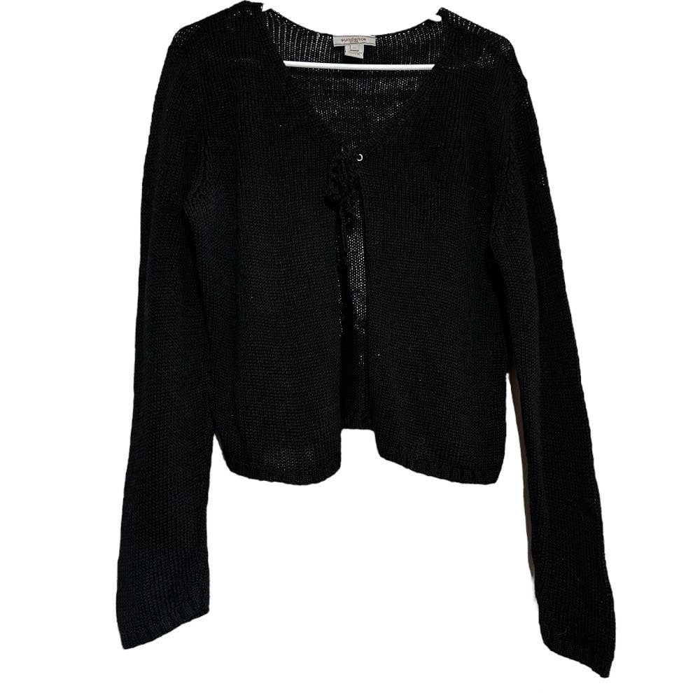 VTG Sundance Cardigan Sweater 100% Cotton Long Sleeve Cropped Knitted Black XL EzDSThVAe