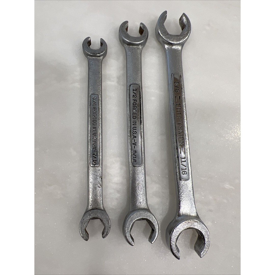 SEARS Craftsman Flare Nut Wrench V Series 3pc Set & Pouch 9-4433 Vintage Quality 7QfLMx6xq