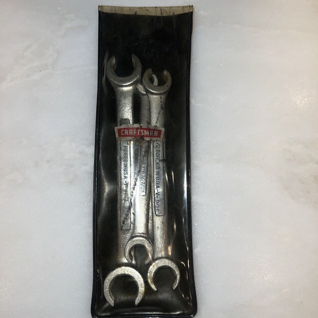 SEARS Craftsman Flare Nut Wrench V Series 3pc Set & Pouch 9-4433 Vintage Quality 7QfLMx6xq