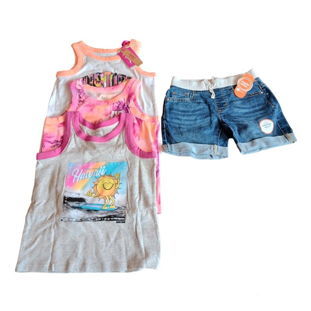Justice/Wonder Nation Girls Shorts Set-7-Pull On Shorts-3 Tank Tops 5NQYiWGL3