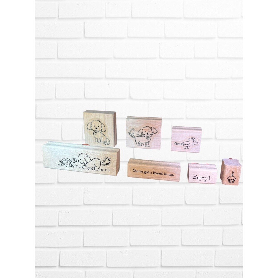 wooden rubber stamp lot 7 pieces Words, Dog, Puppy, Tur