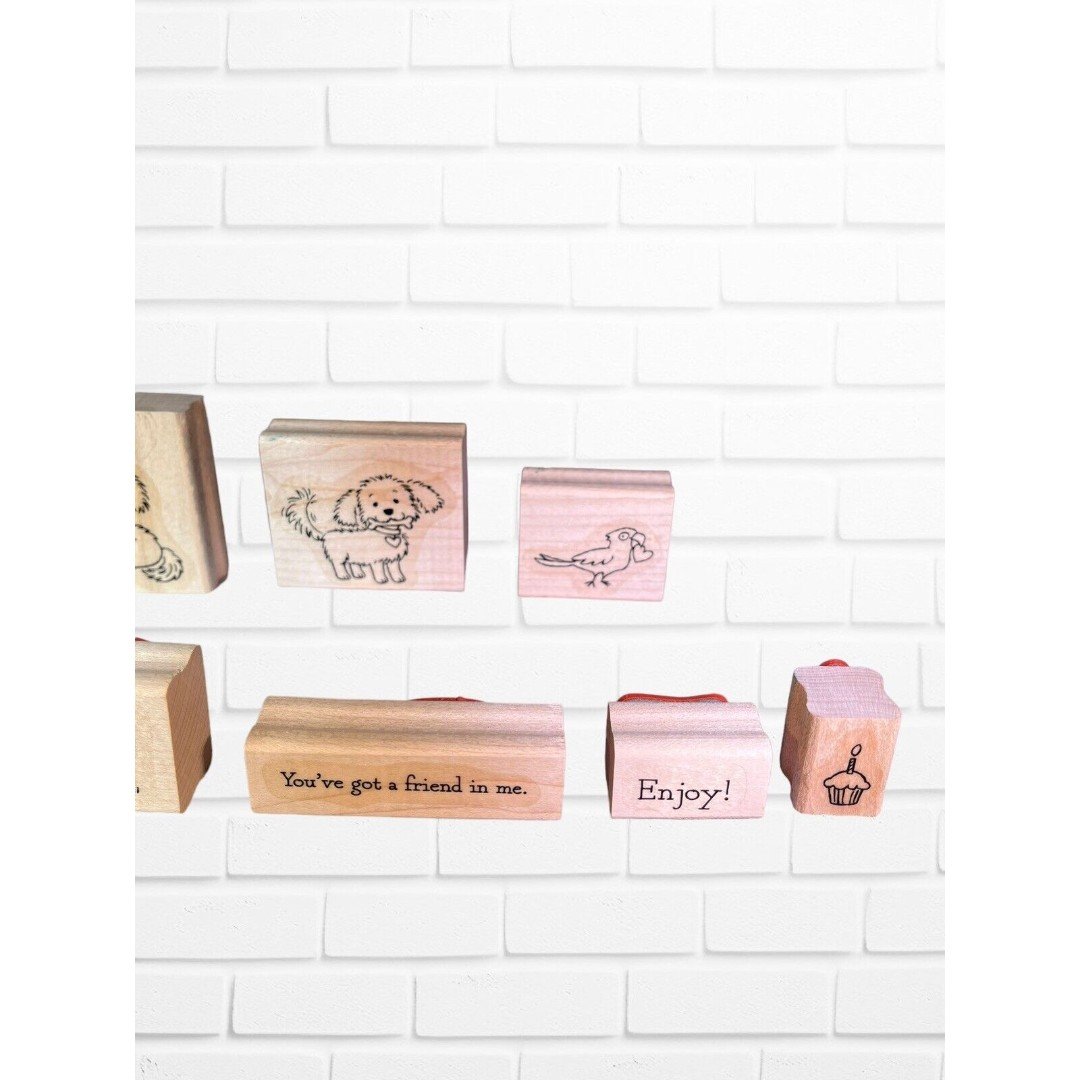 wooden rubber stamp lot 7 pieces Words, Dog, Puppy, Turtle, Cupcake EkAYNnyBH