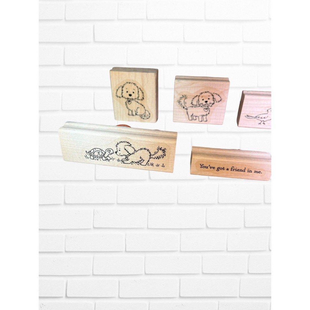 wooden rubber stamp lot 7 pieces Words, Dog, Puppy, Turtle, Cupcake EkAYNnyBH