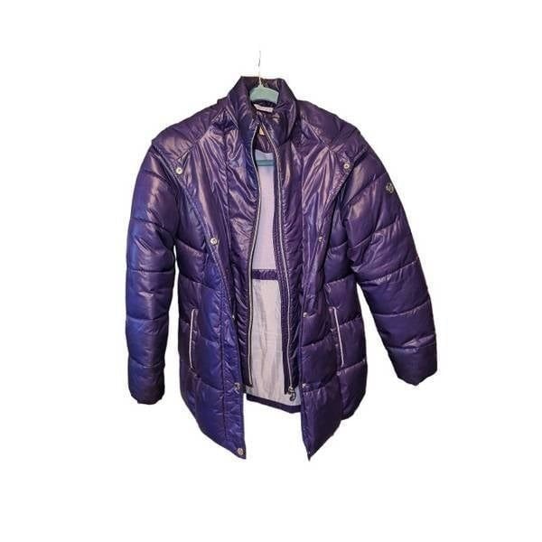 Michael Kors Metallic Purple Puffer Jacket With Fur Tri