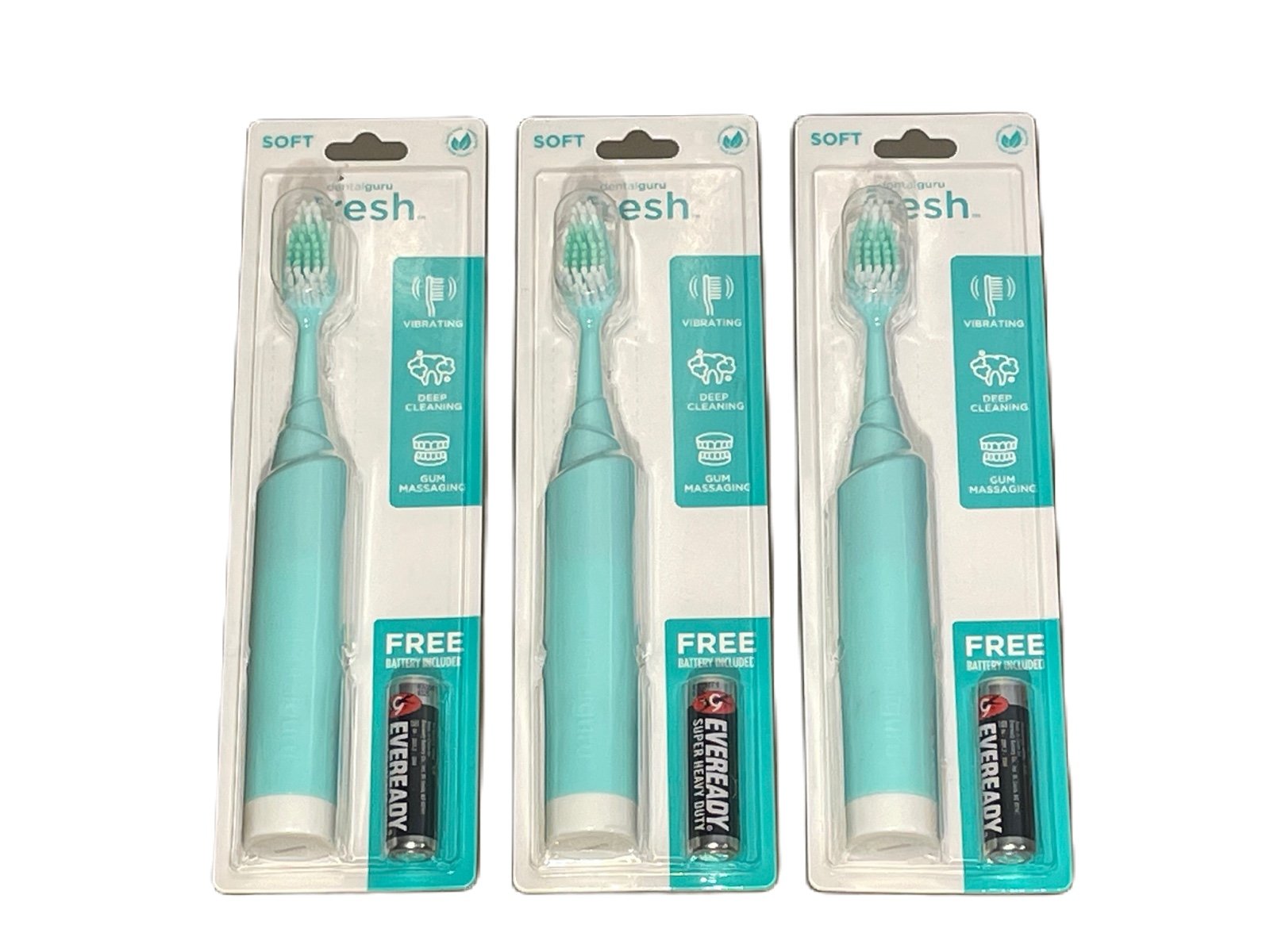 NIB Dental Guru Electric Toothbrush Set of 3 Battery Operated FrHpmPwWT