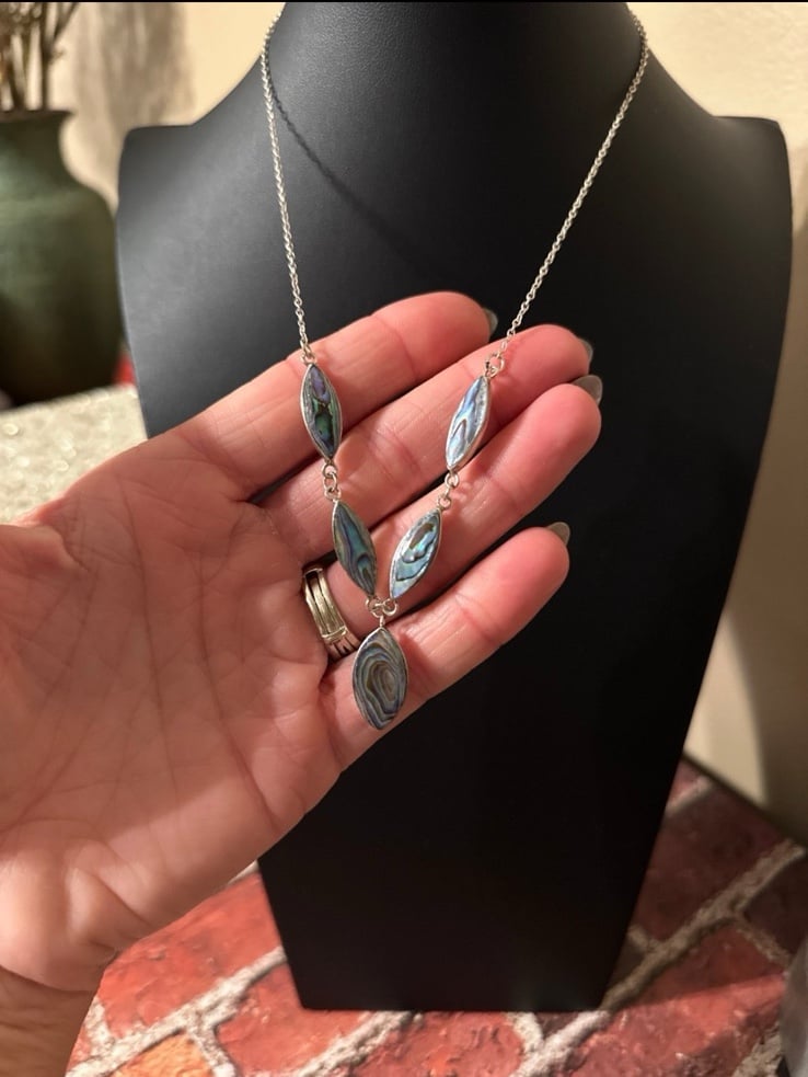 Vintage sterling silver abalone shell necklace 18” ElkDz2Wwf