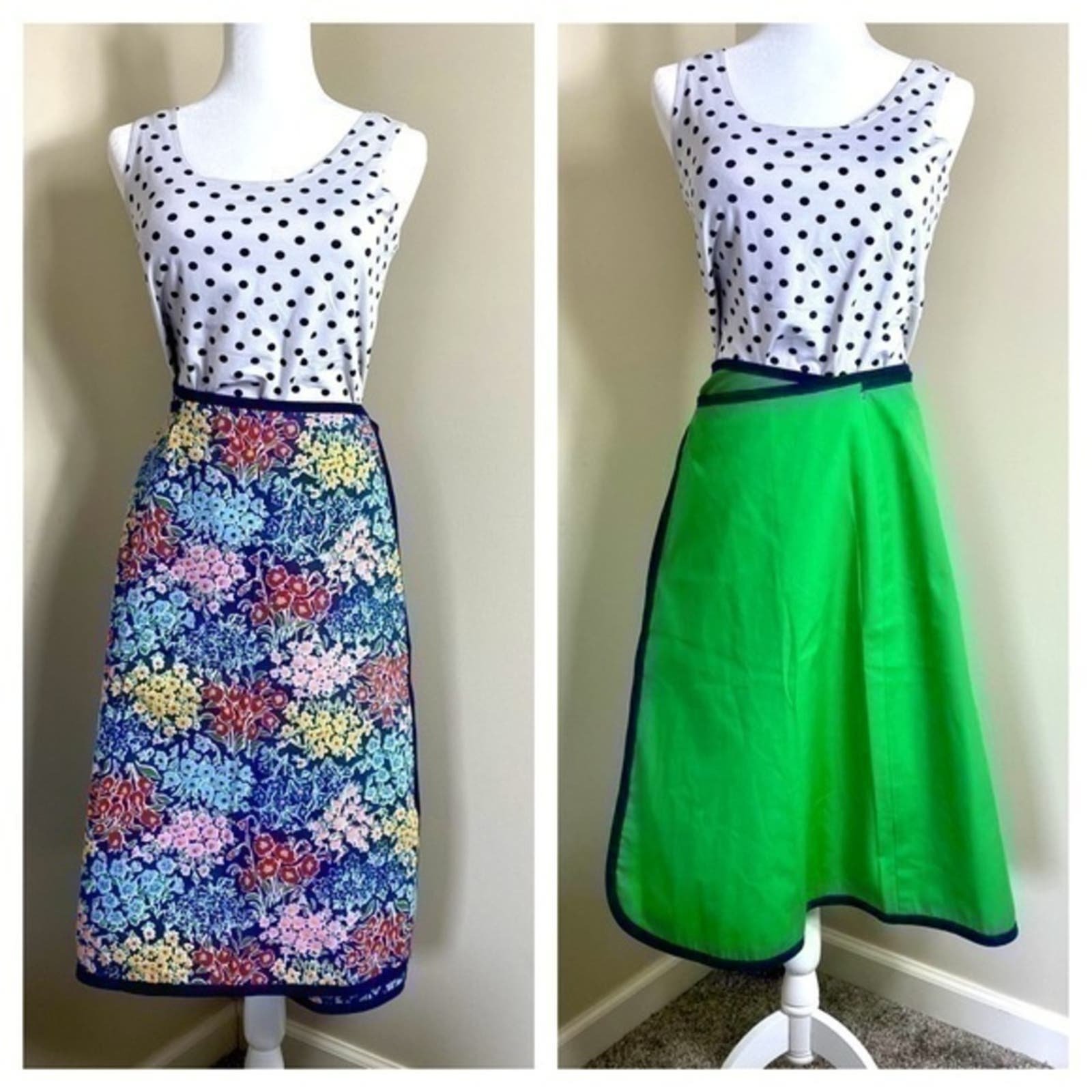 60s/70s floral wrap skirt. Reversible.  Green blue. Vin