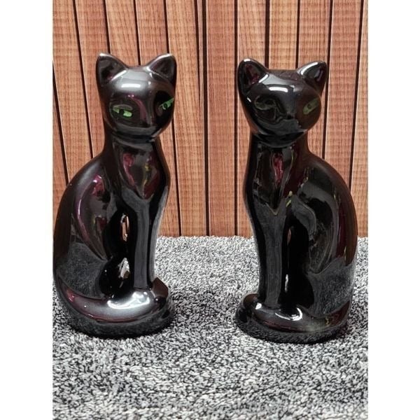 Mid-Century Black Siamese Cats With Green Eyes - a Pair E7ebJbnXq
