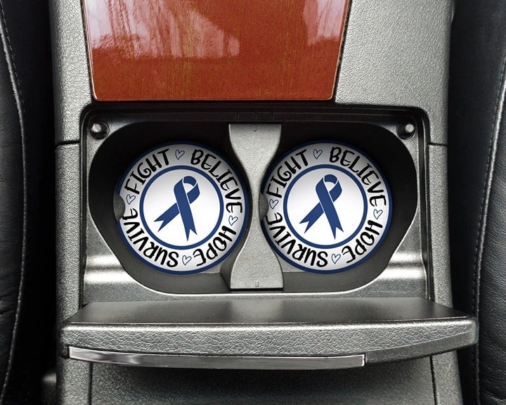 Dark Blue Colon Cancer Support Ceramic Car Coasters FrH