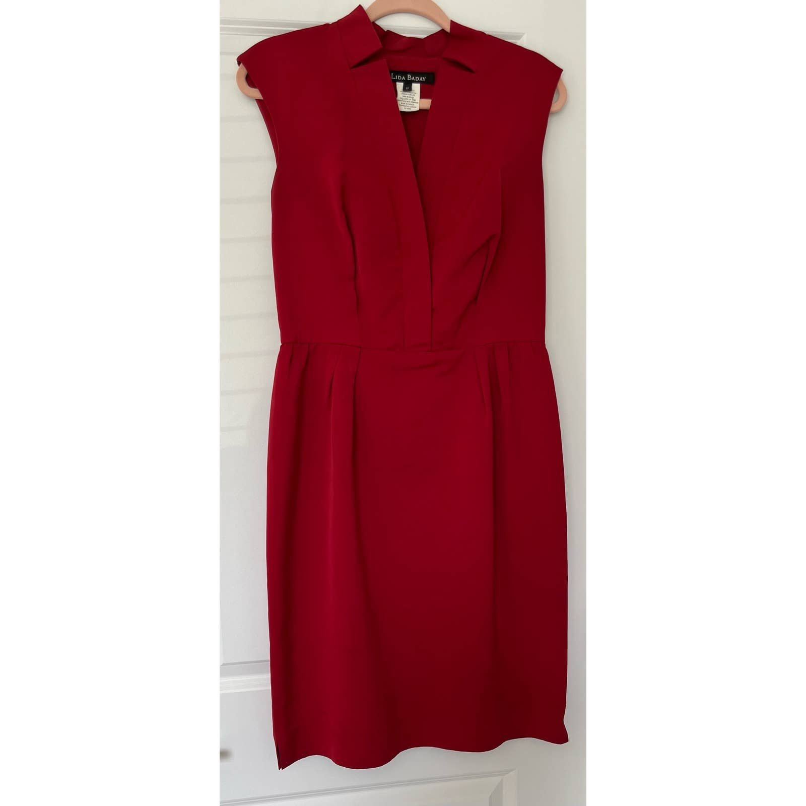 Lida Baday Designer Pleated Sheath Red Dress Retro Style Side Zipper Size 10 77aI8IuPw