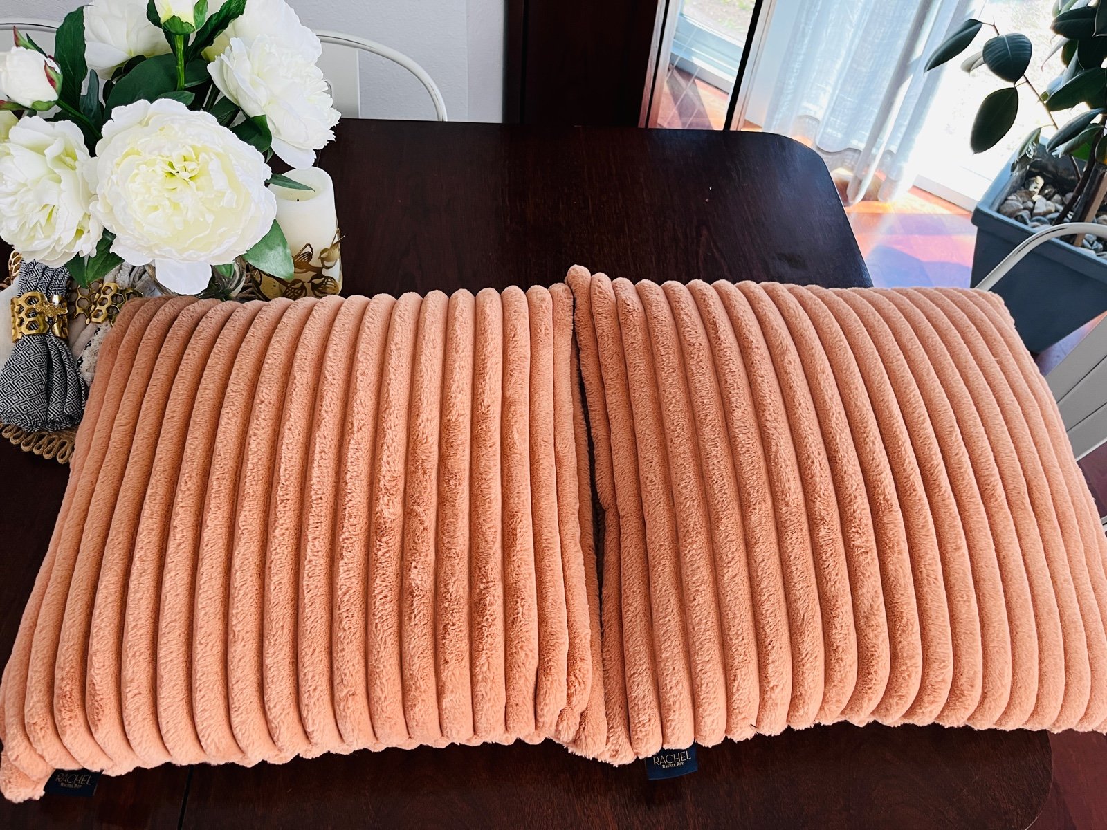 Rachel Roy Designer• Goose Feather Burnt Orange Large Pillow Cushions• Set 2 BJLVAMwU3