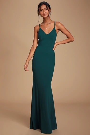 Moments Of Bliss Forest Green Backless Mermaid Maxi Dre