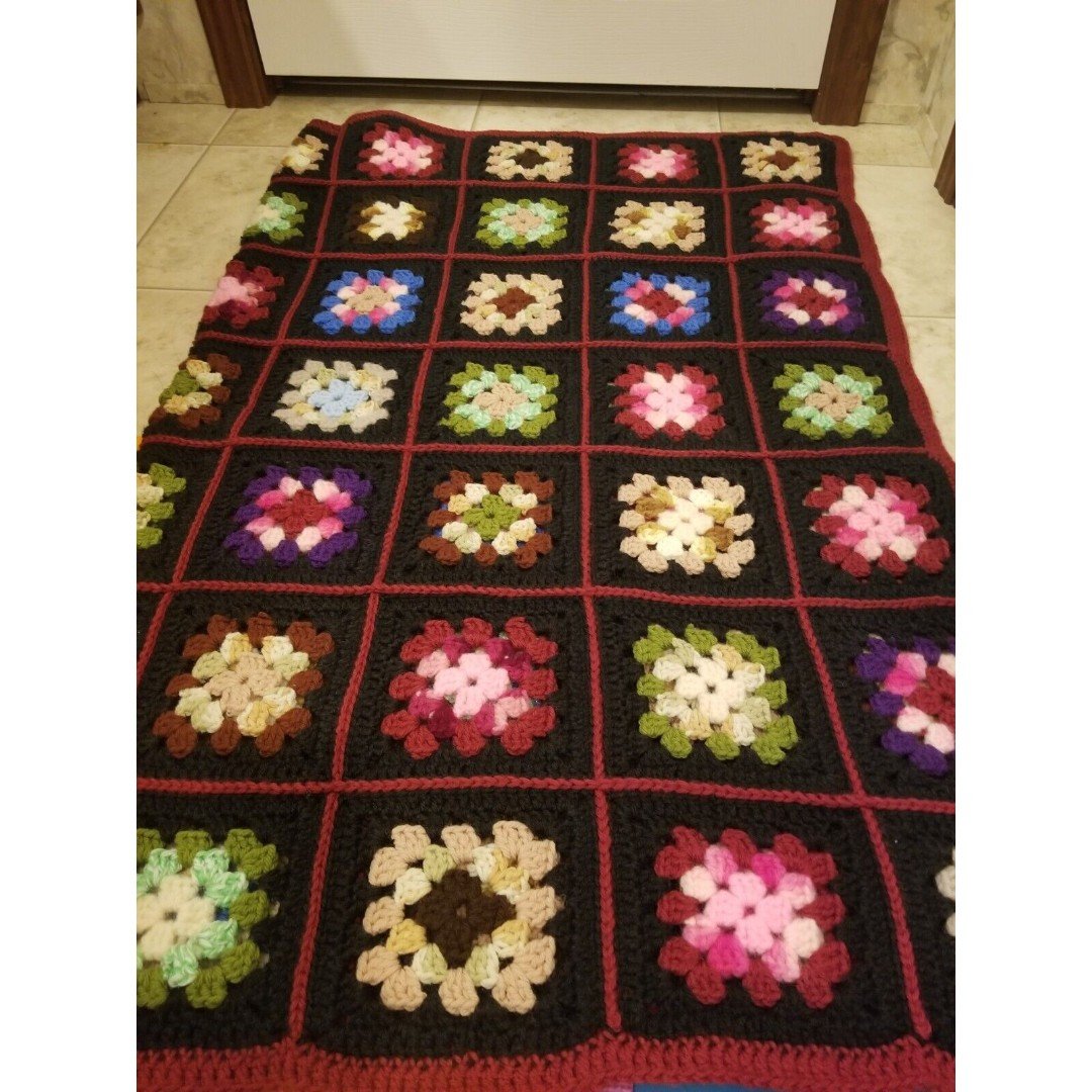 Crochet granny square Afghan blanket 54 x 42 inch black