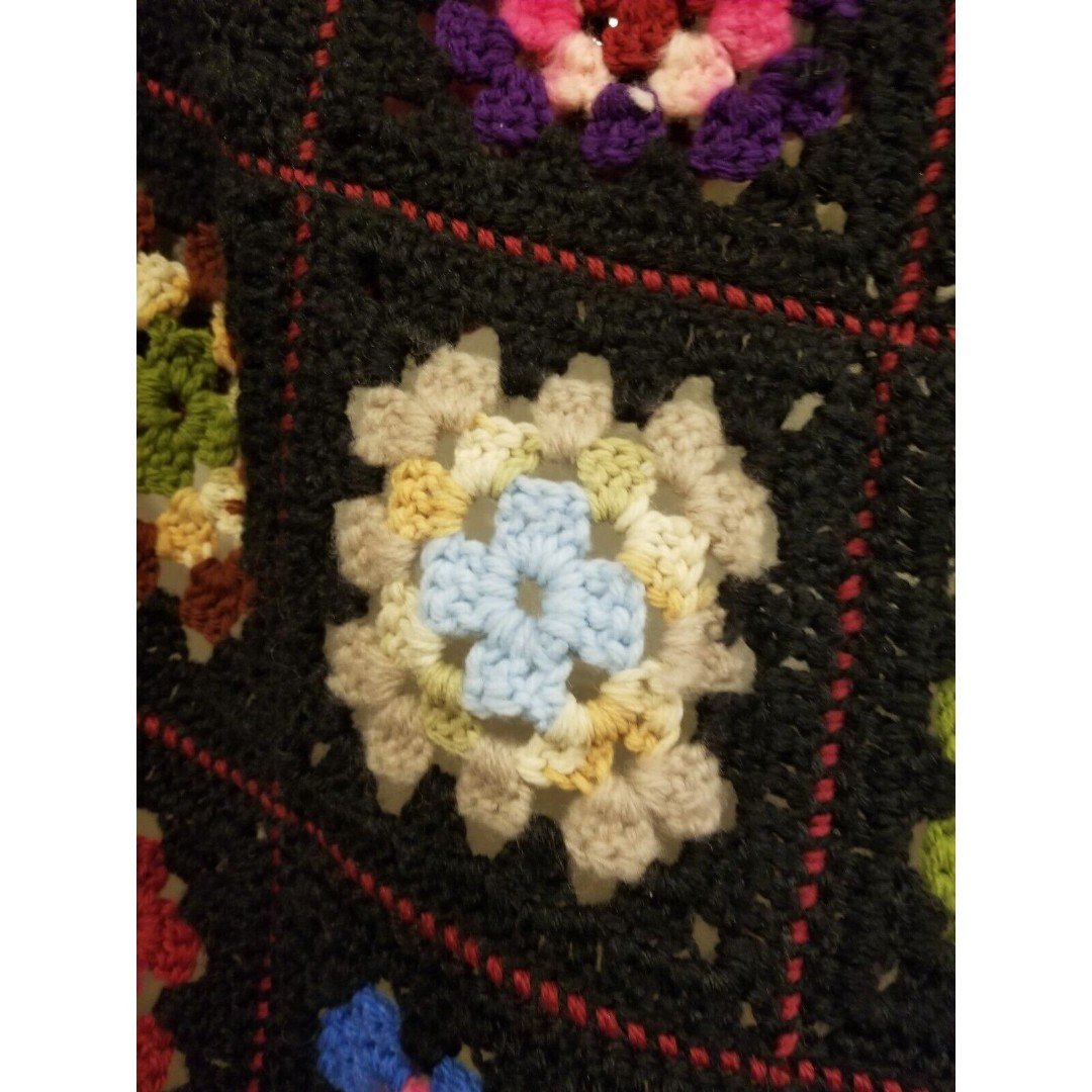 Crochet granny square Afghan blanket 54 x 42 inch black with multicolor g4gKhWlMm