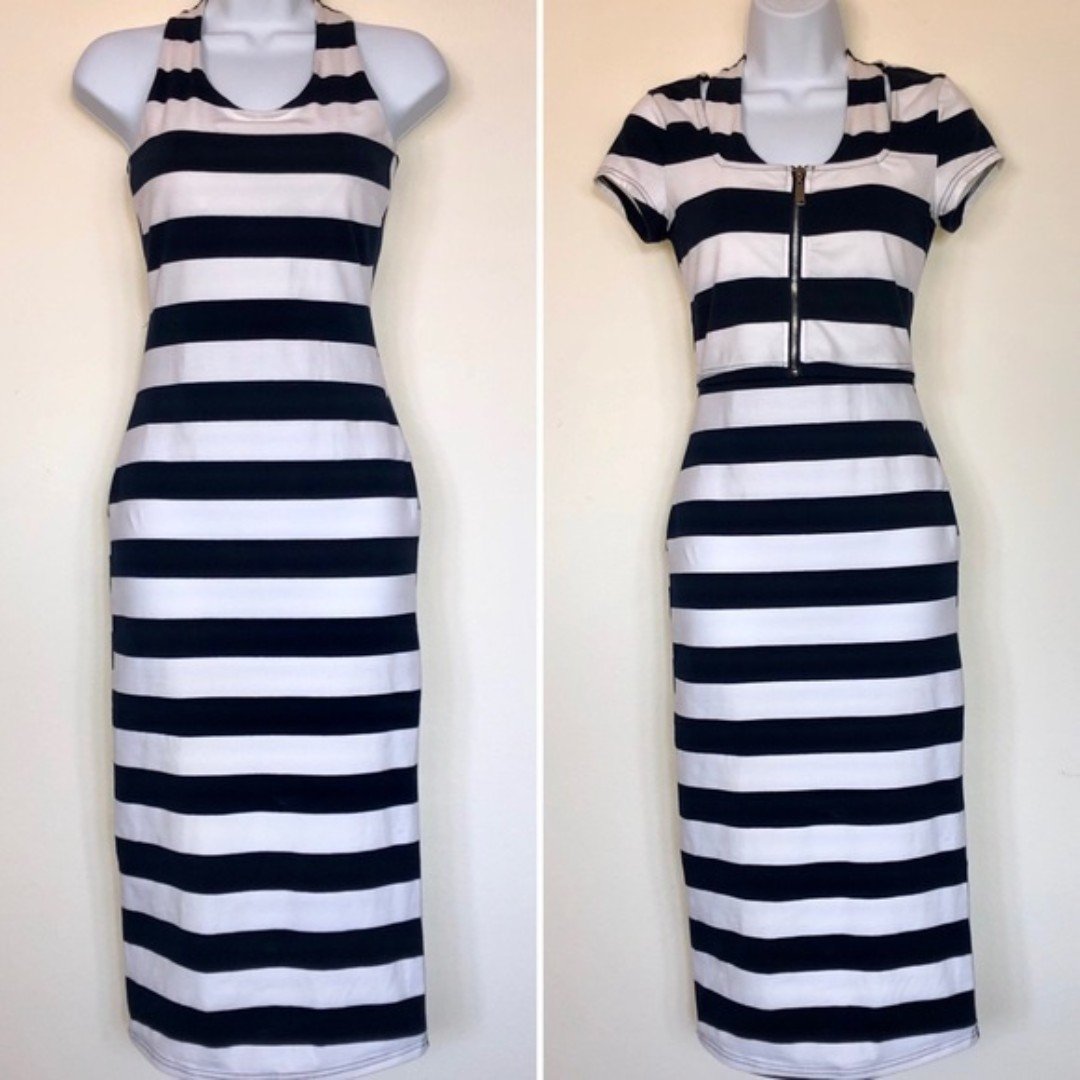NWT GIORGIA White/Blue Striped Dress 4b4Kt6qac