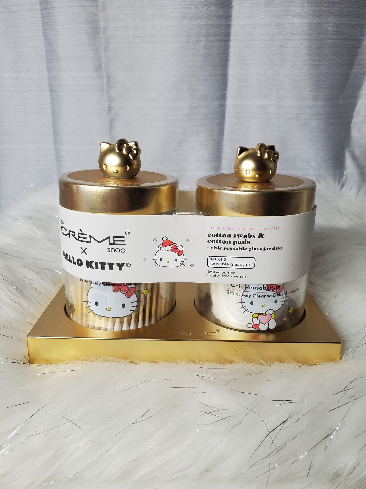 HOLD HELLO KITTY pink and gold reusable jars set dX076t