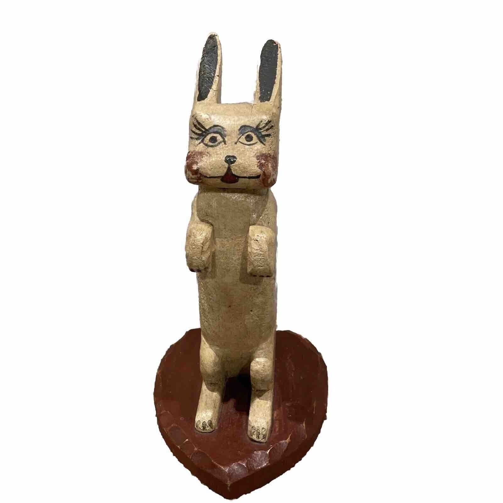 VTG Old Primitive KOSTUCH Folk Art Original Wood Carved Easter Bunny Rabbit 0KDdFzobl