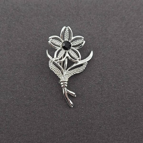 Sarah Coventry Silver Tone Floral Flower Brooch BFz66CHc0