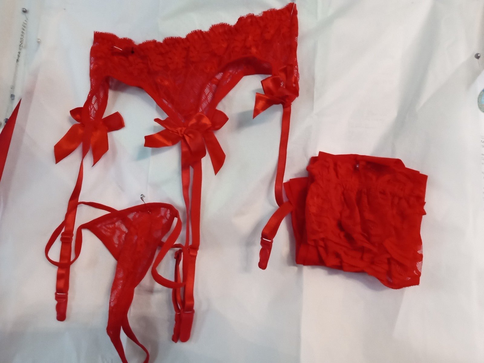 Lingerie women´s lace 3pc garter belt stockings g string bjJQBCBAX