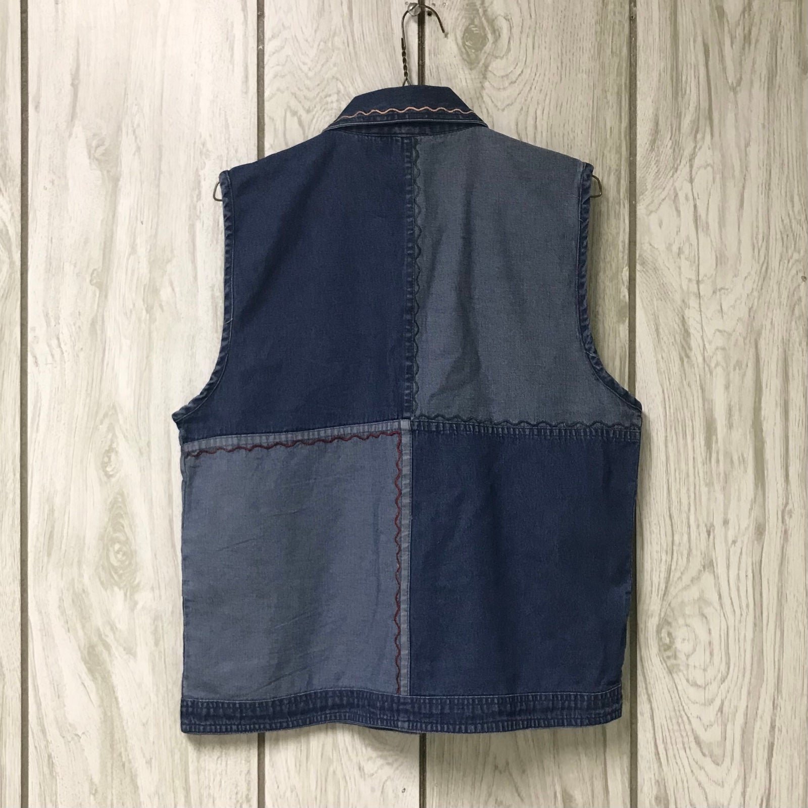 Vintage New Direction Women Blue Geometric Quilted Button-Up Jean Denim Vest S gAYhQvSbr
